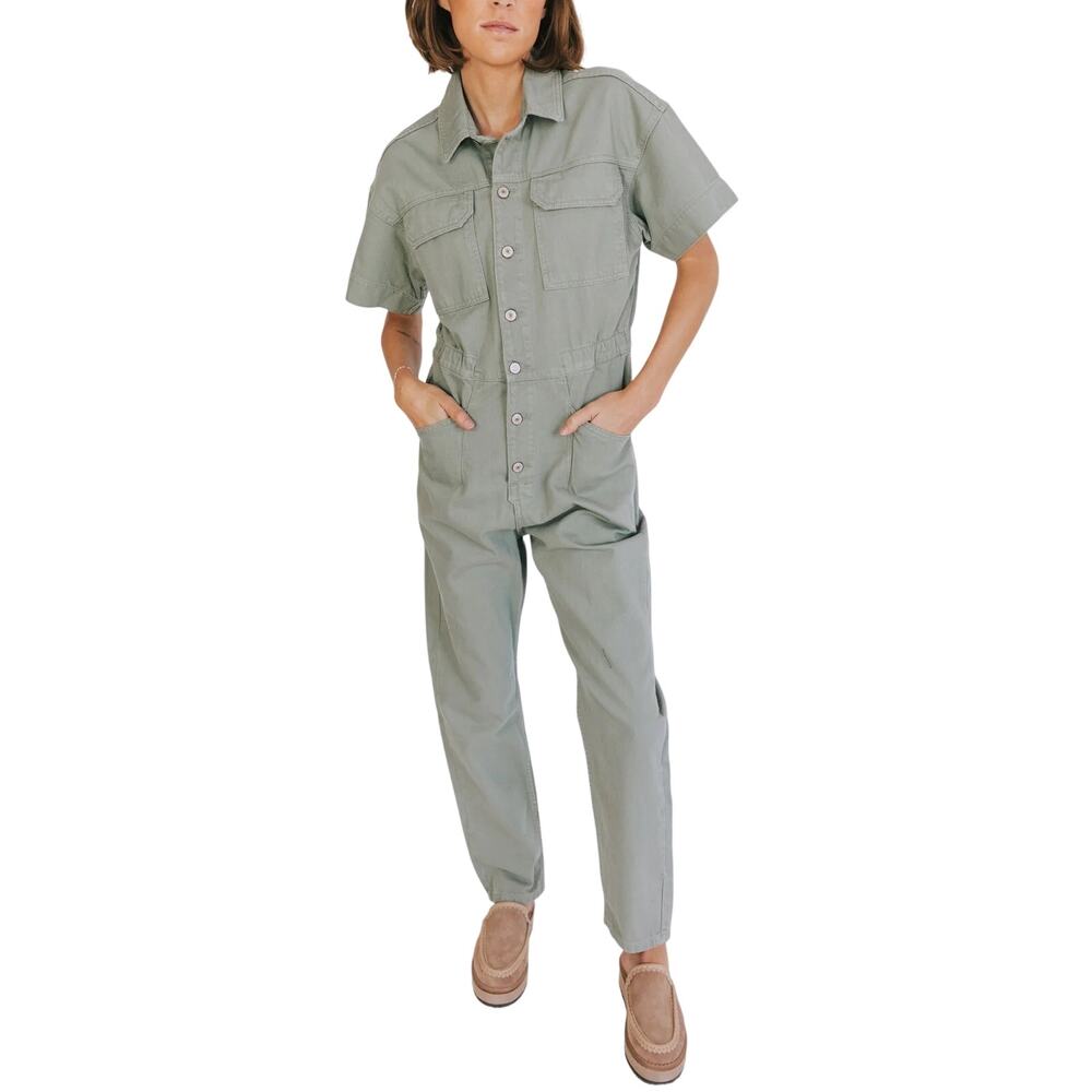Free People Sage Green Utility Jumpsuit